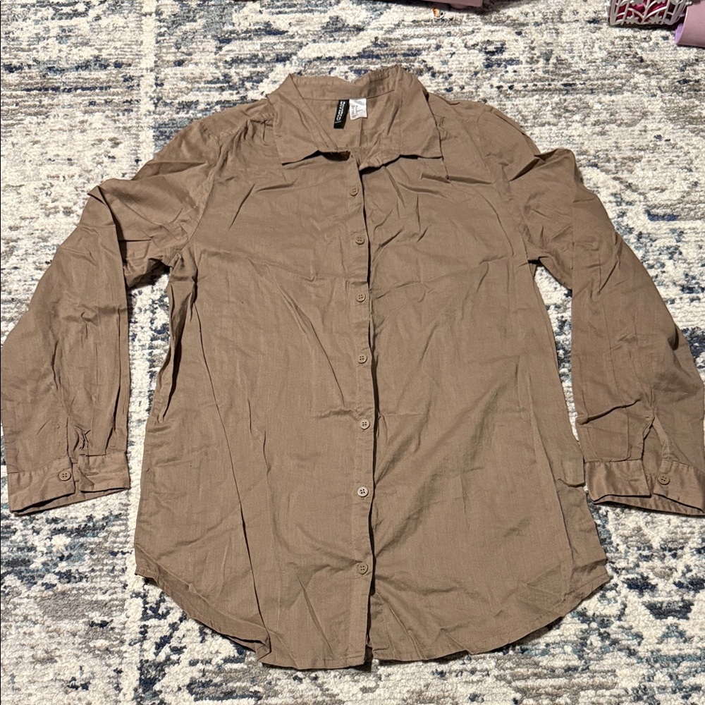 H&M Divided Linen Like Button Up Tan Shirt - Made in India